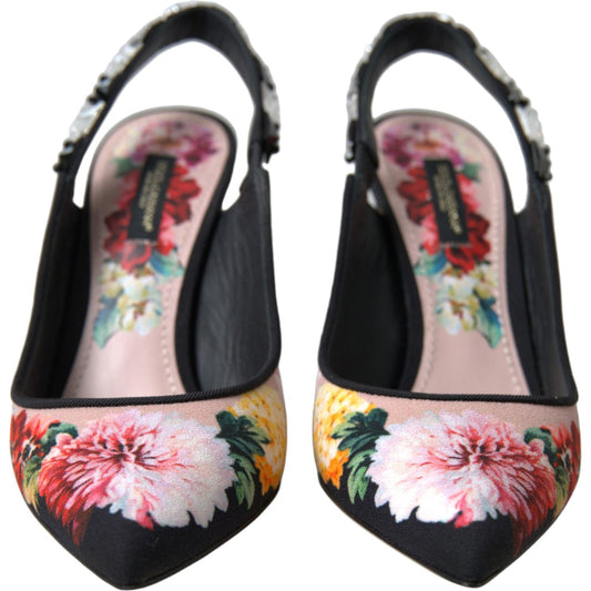 Dolce & Gabbana Floral Slingback Heels with Luxe Crystal Details Dolce & Gabbana