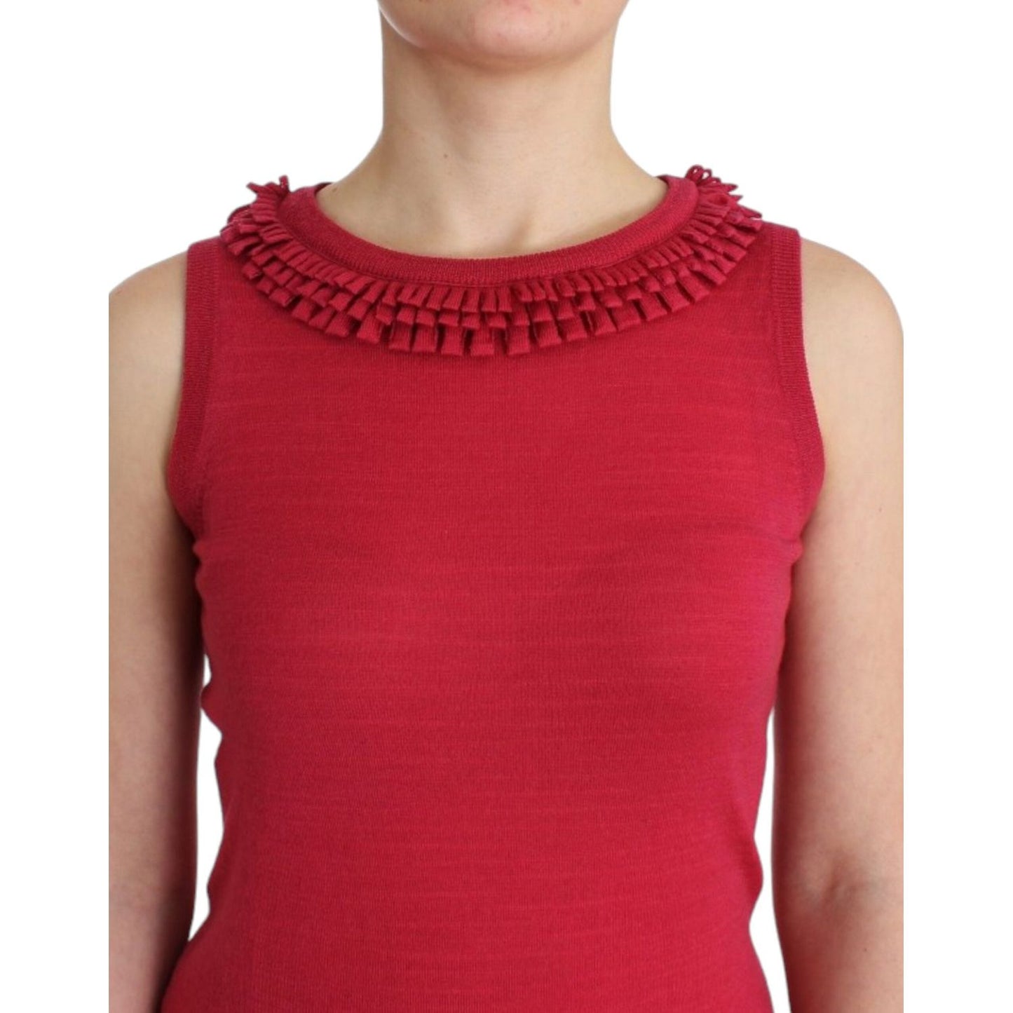 John Galliano Elegant Pink Sleeveless Wool Knit Top John Galliano