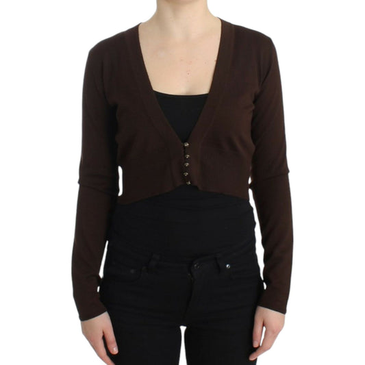 Cavalli Elegant Brown Virgin Wool Cropped Cardigan Cavalli