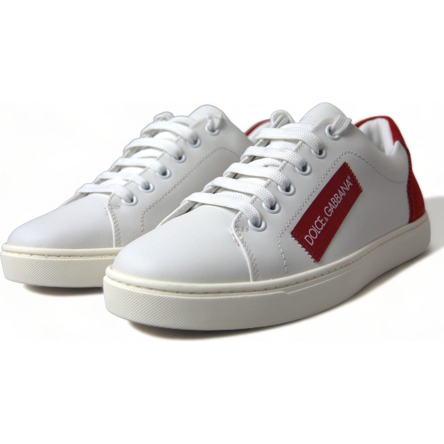 Dolce & Gabbana Chic White Leather Sneakers with Red Accents Dolce & Gabbana