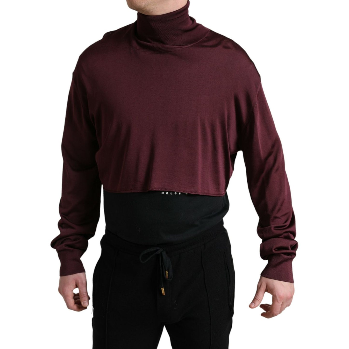 Dolce & Gabbana Maroon Turtleneck Viscose Sweater Dolce & Gabbana