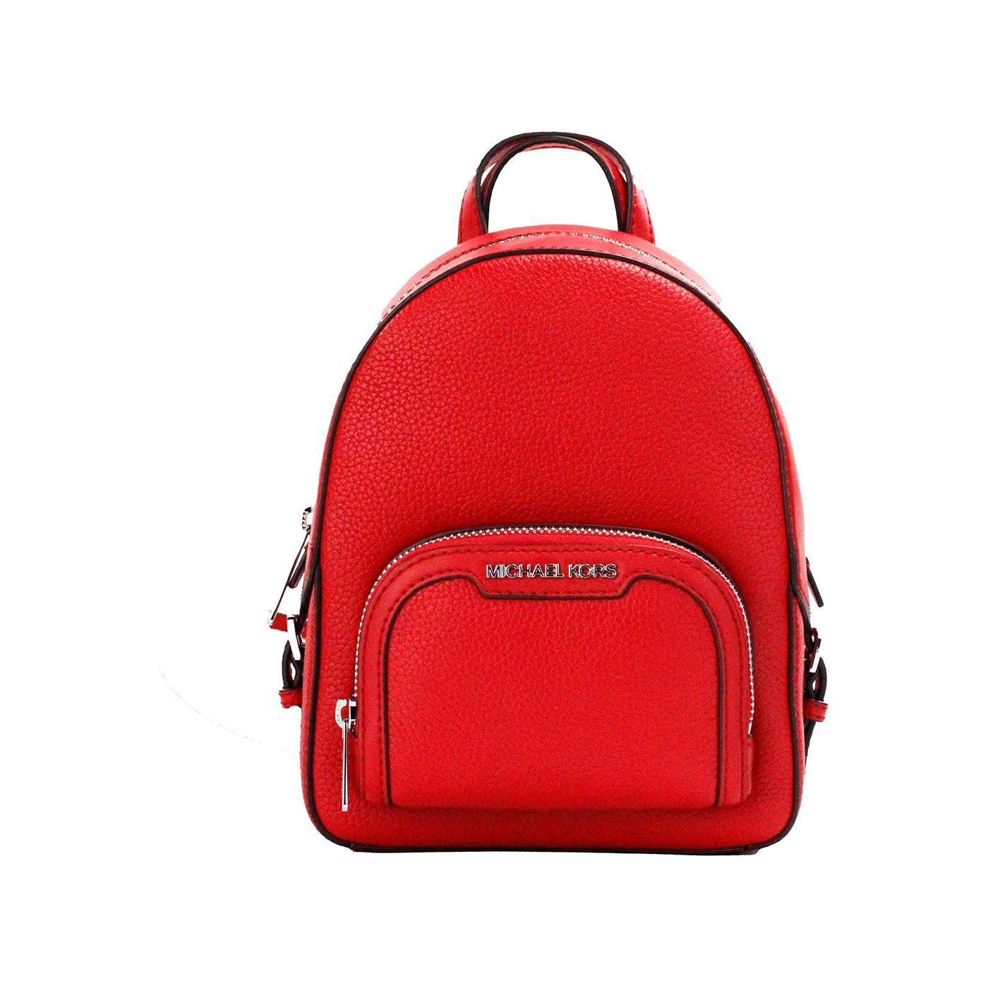 Michael Kors Jaycee Mini XS Bright Red Pebbled Leather Zip Pocket Backpack Bag Michael Kors