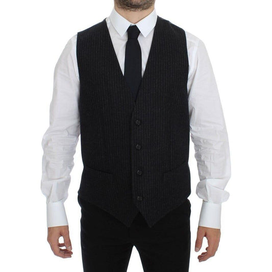 Dolce & Gabbana Elegant Gray Striped Wool Dress Vest Dolce & Gabbana