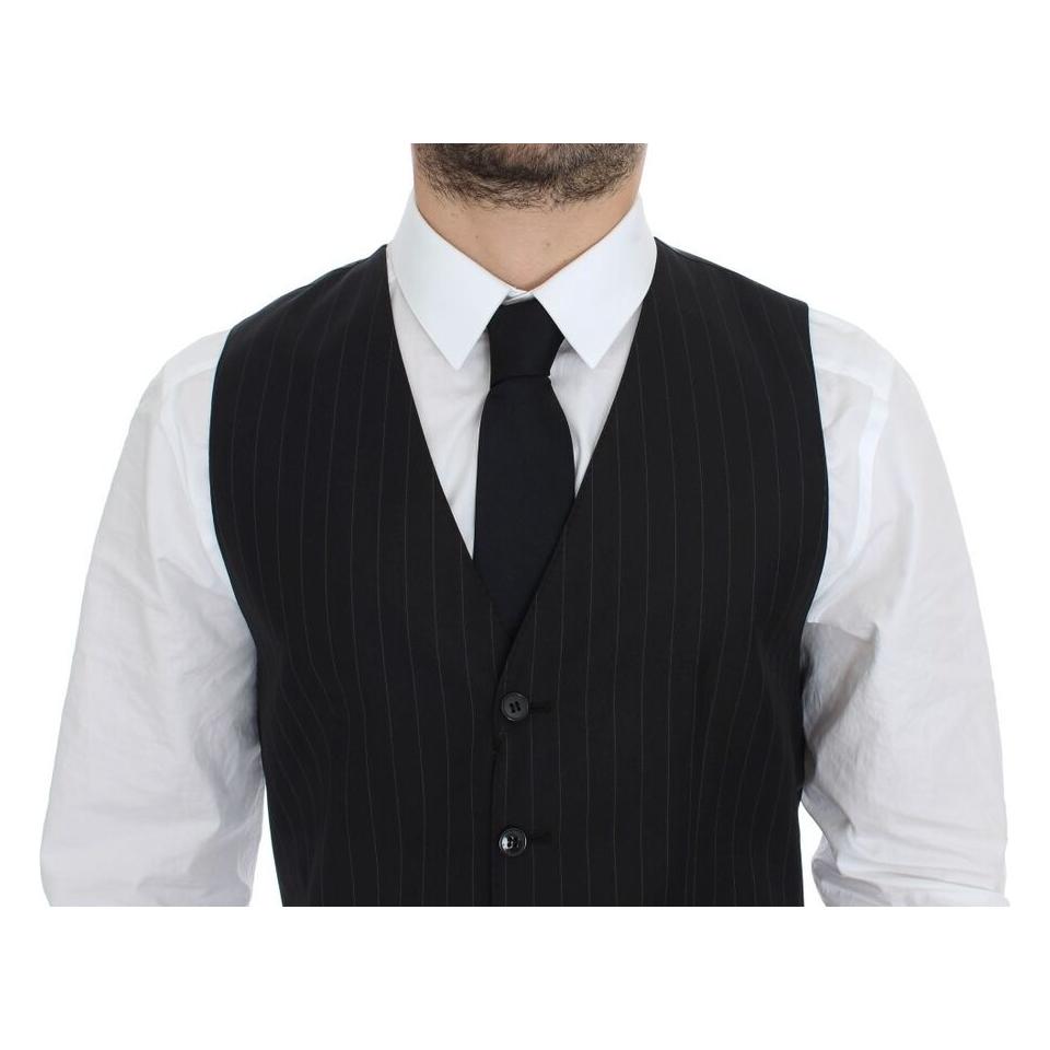 Dolce & Gabbana Chic Black Striped Wool Silk Dress Vest Dolce & Gabbana