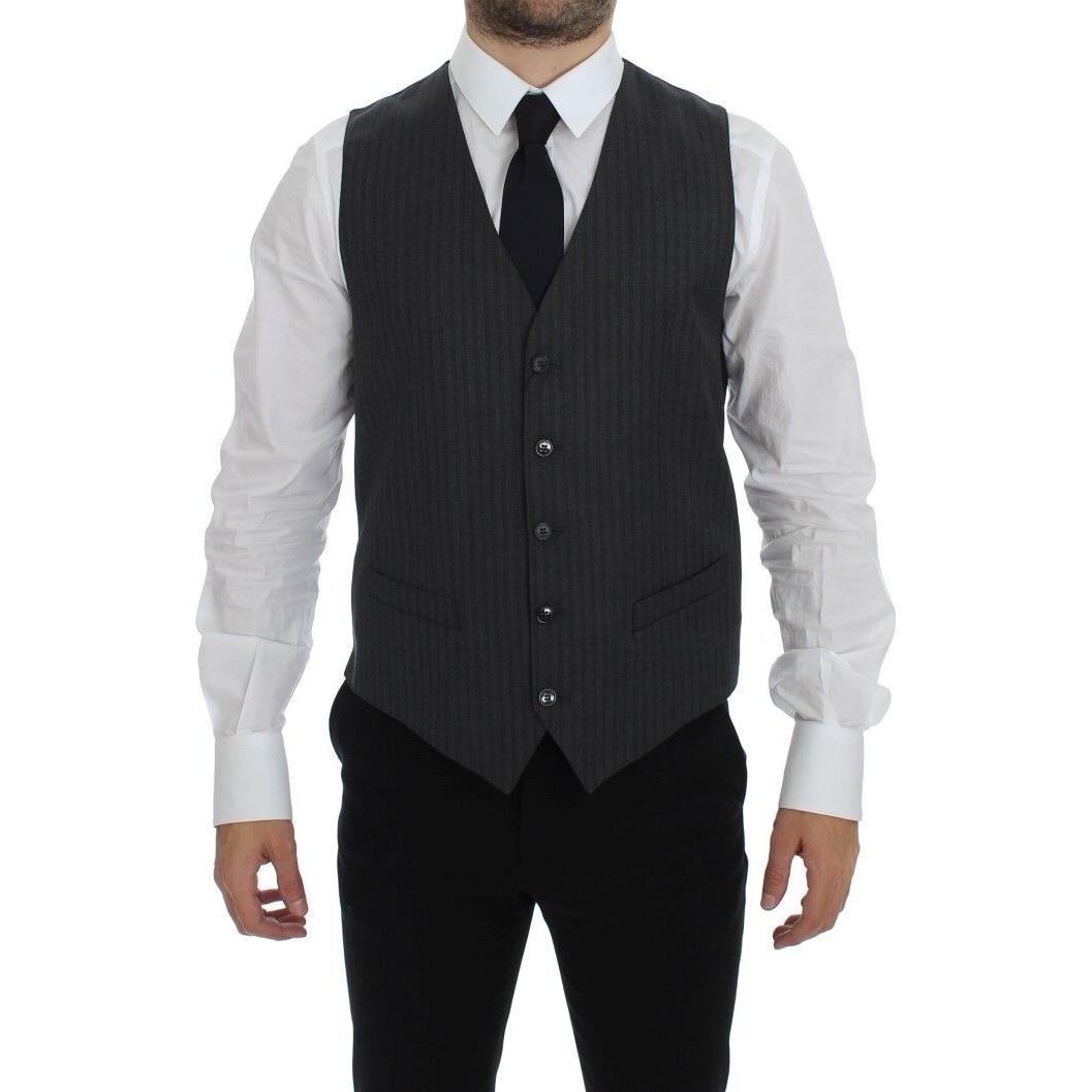 Dolce & Gabbana Elegant Black Striped Wool Dress Vest Dolce & Gabbana