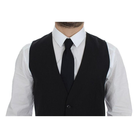 Dolce & Gabbana Elegant Black Striped Wool Dress Vest Dolce & Gabbana