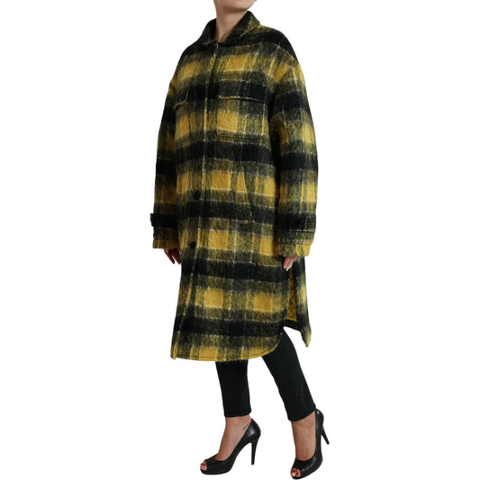 Chic Plaid Long Coat in Sunshine Yellow