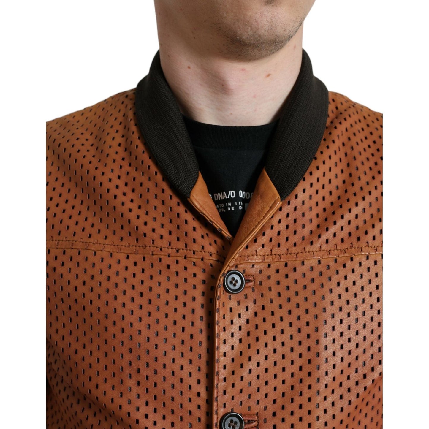 Dolce & Gabbana Elegant Leather Perforated Bomber Jacket Dolce & Gabbana