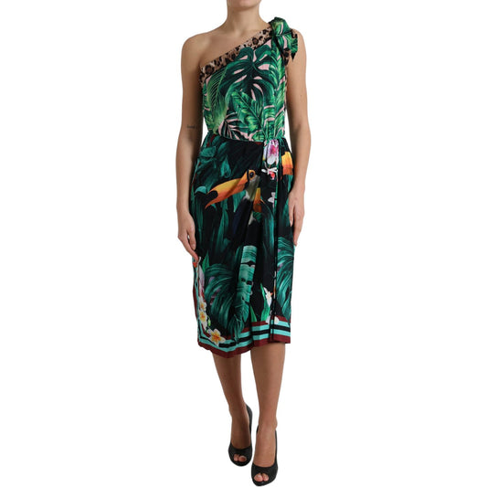 Dolce & Gabbana Tropical Jungle Print One-Shoulder Dress Dolce & Gabbana