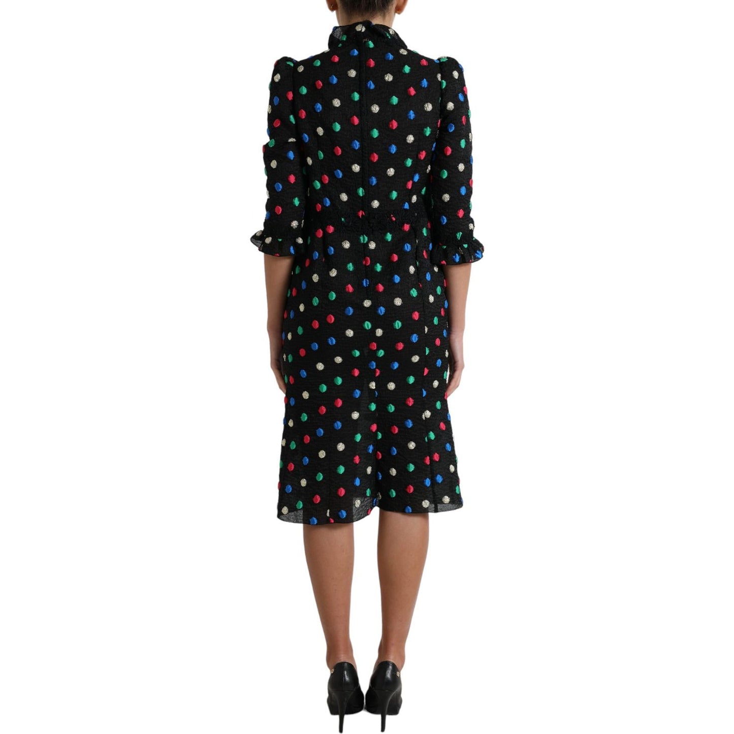 Dolce & Gabbana Elegant High Neck Polka Dot Midi Dress Dolce & Gabbana