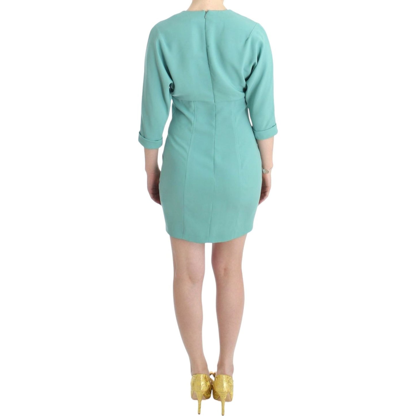 Costume National Elegant Green V-Neck Midi Dress Costume National