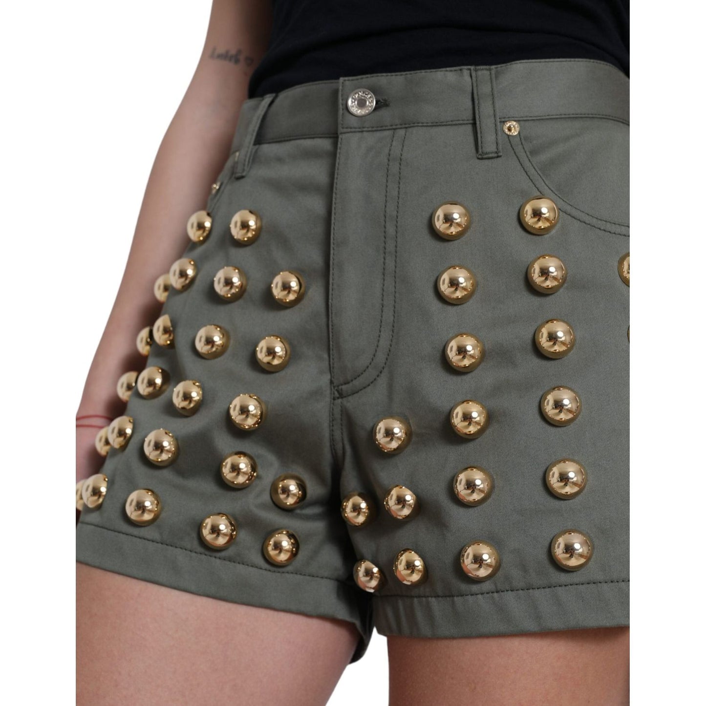 Dolce & Gabbana Emerald High Waist Embellished Shorts Dolce & Gabbana