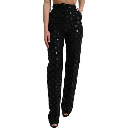 Dolce & Gabbana Chic High Waist Straight Pants with Logo Print Dolce & Gabbana