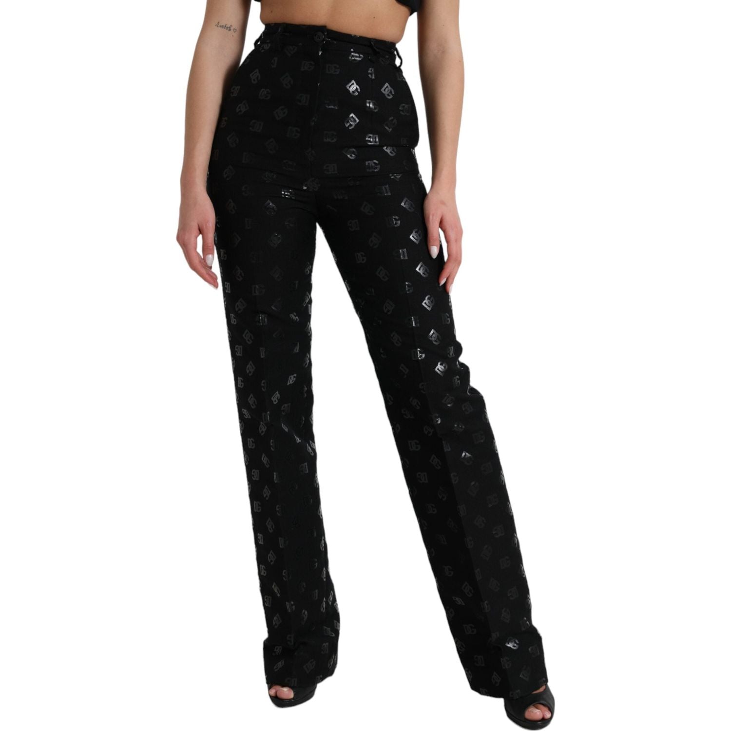 Dolce & Gabbana Chic High Waist Straight Pants with Logo Print