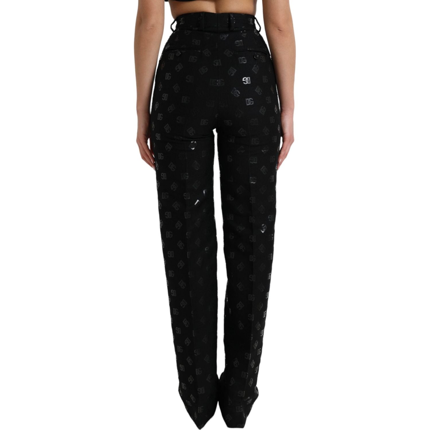 Dolce & Gabbana Chic High Waist Straight Pants with Logo Print