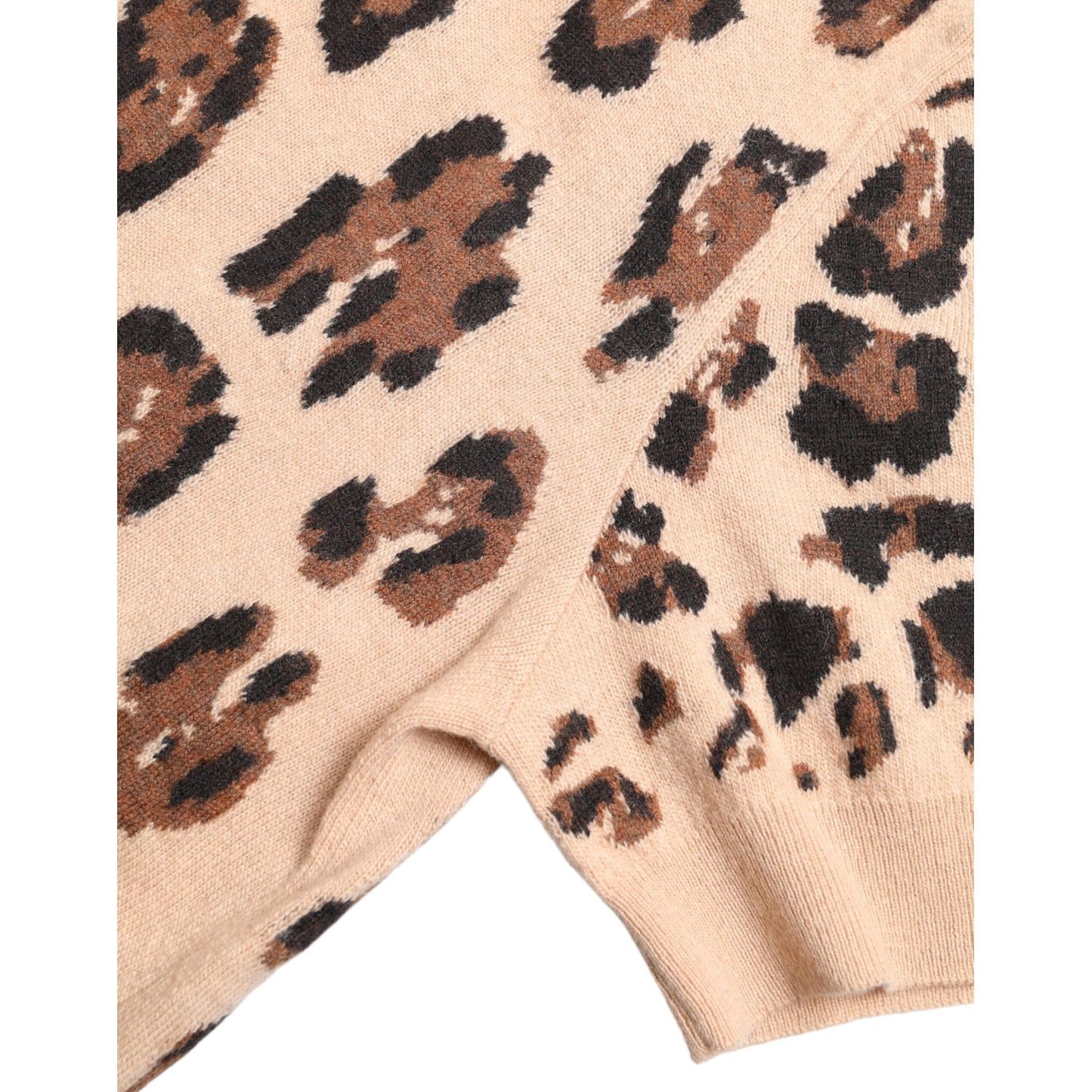 Dolce & Gabbana Elegant Beige Leopard Turtleneck Wool Top Dolce & Gabbana