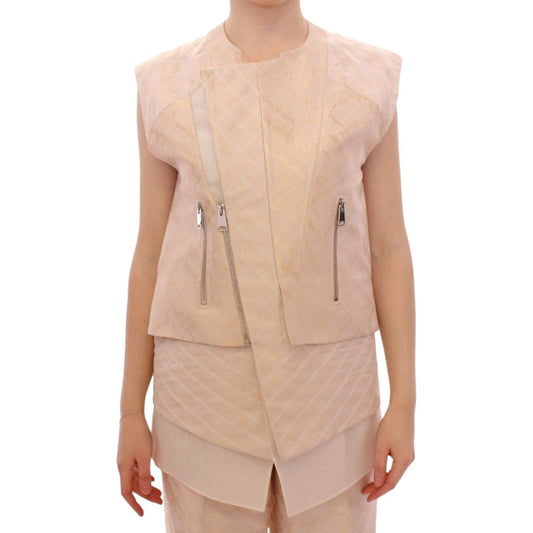 Zeyneptosun Exquisite Beige Brocade Sleeveless Jacket Vest Coats & Jackets Zeyneptosun