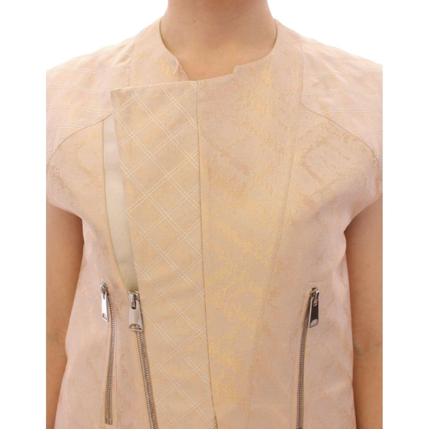 Zeyneptosun Exquisite Beige Brocade Sleeveless Jacket Vest Coats & Jackets Zeyneptosun