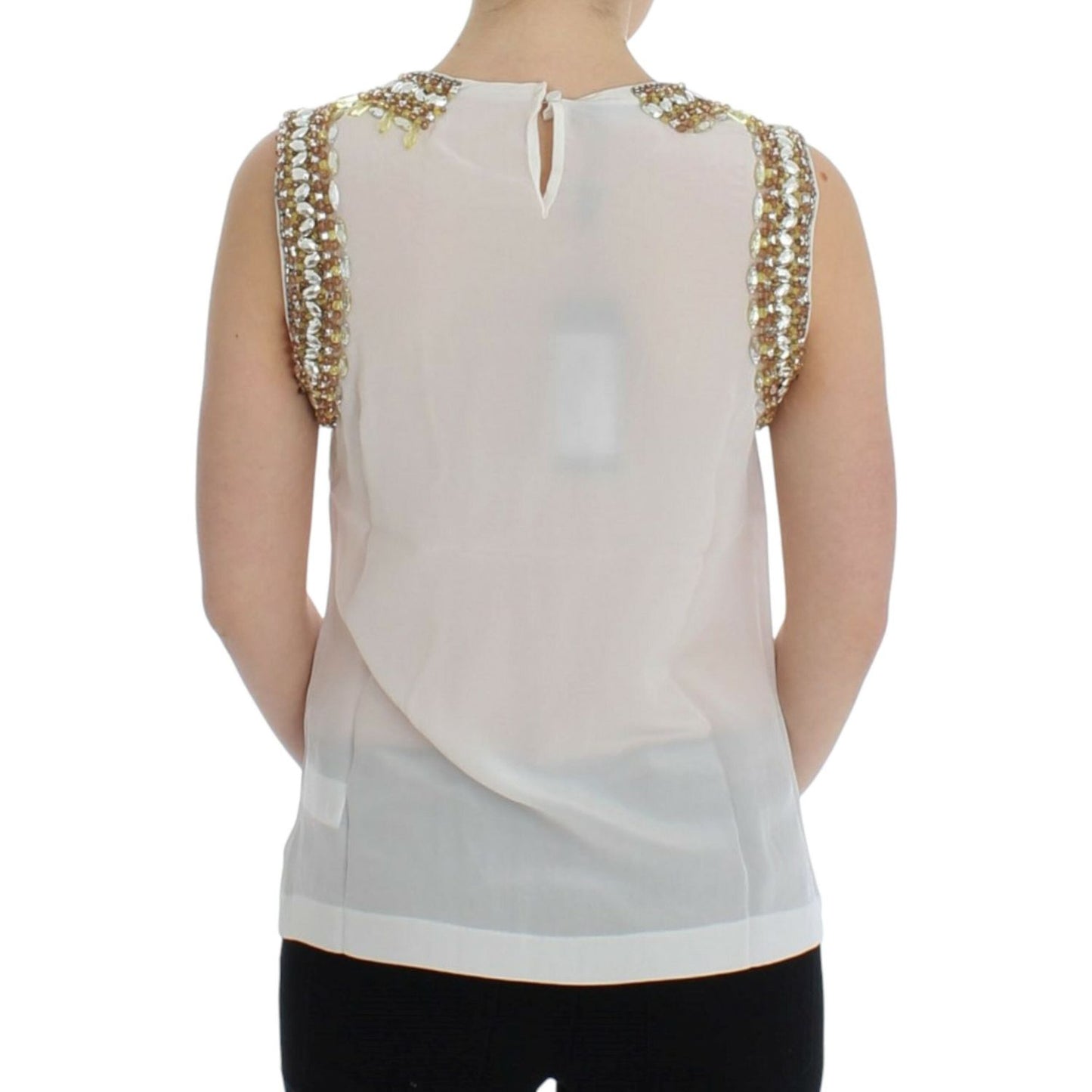 Dolce & Gabbana Elegant Sleeveless Silk Blouse with Crystal Embellishment Dolce & Gabbana