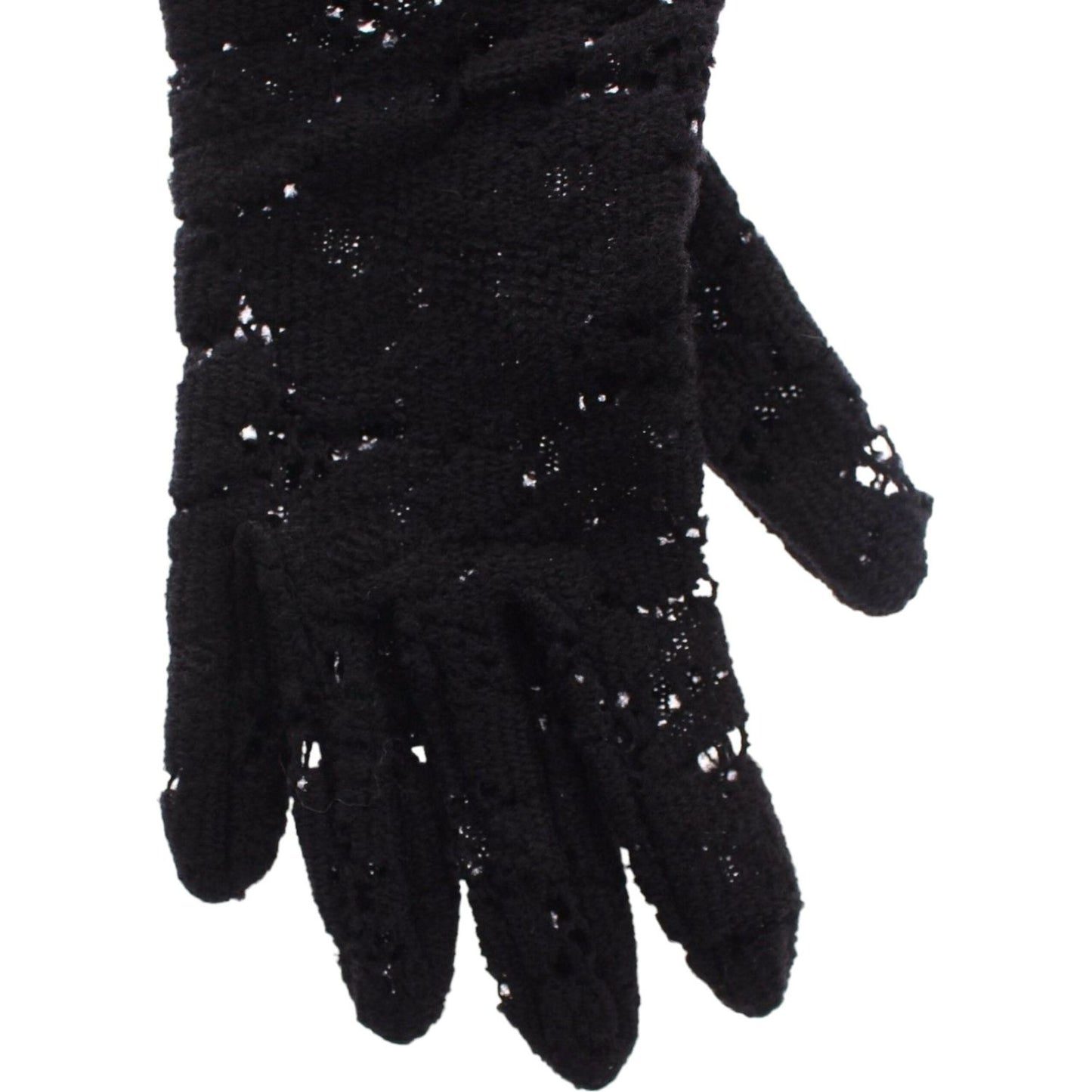 Dolce & Gabbana Black Wool Lace & Lamb Fur Elbow Gloves Dolce & Gabbana