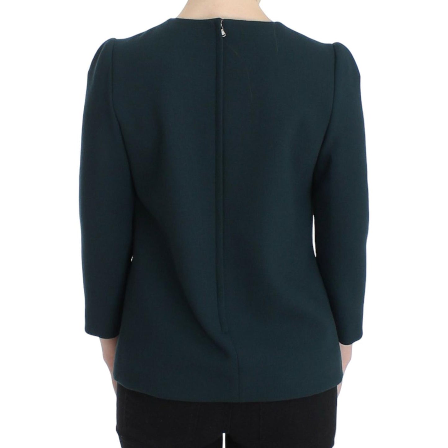 Dolce & Gabbana Enchanted Sicily Green Wool Silk Blend Blouse Dolce & Gabbana