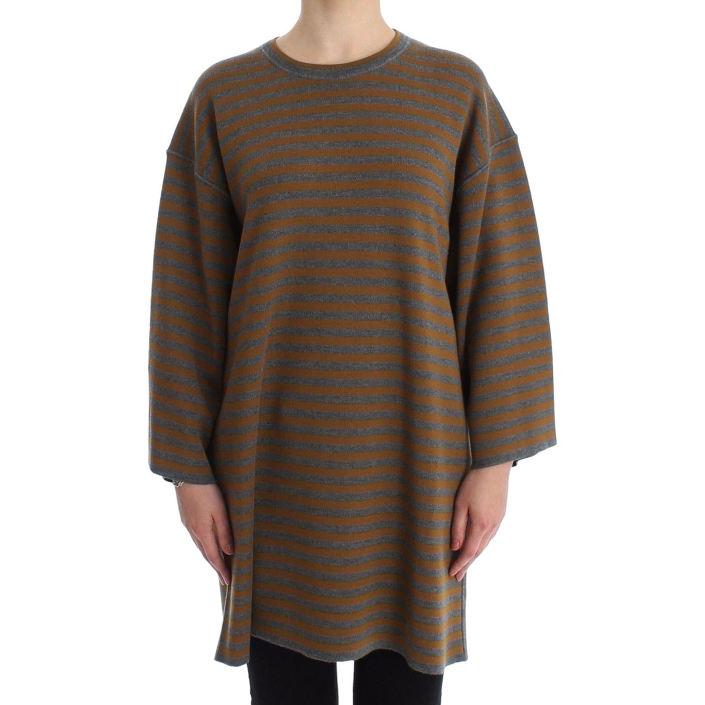 Dolce & Gabbana Yellow & Gray Striped Oversized Sweater Dolce & Gabbana