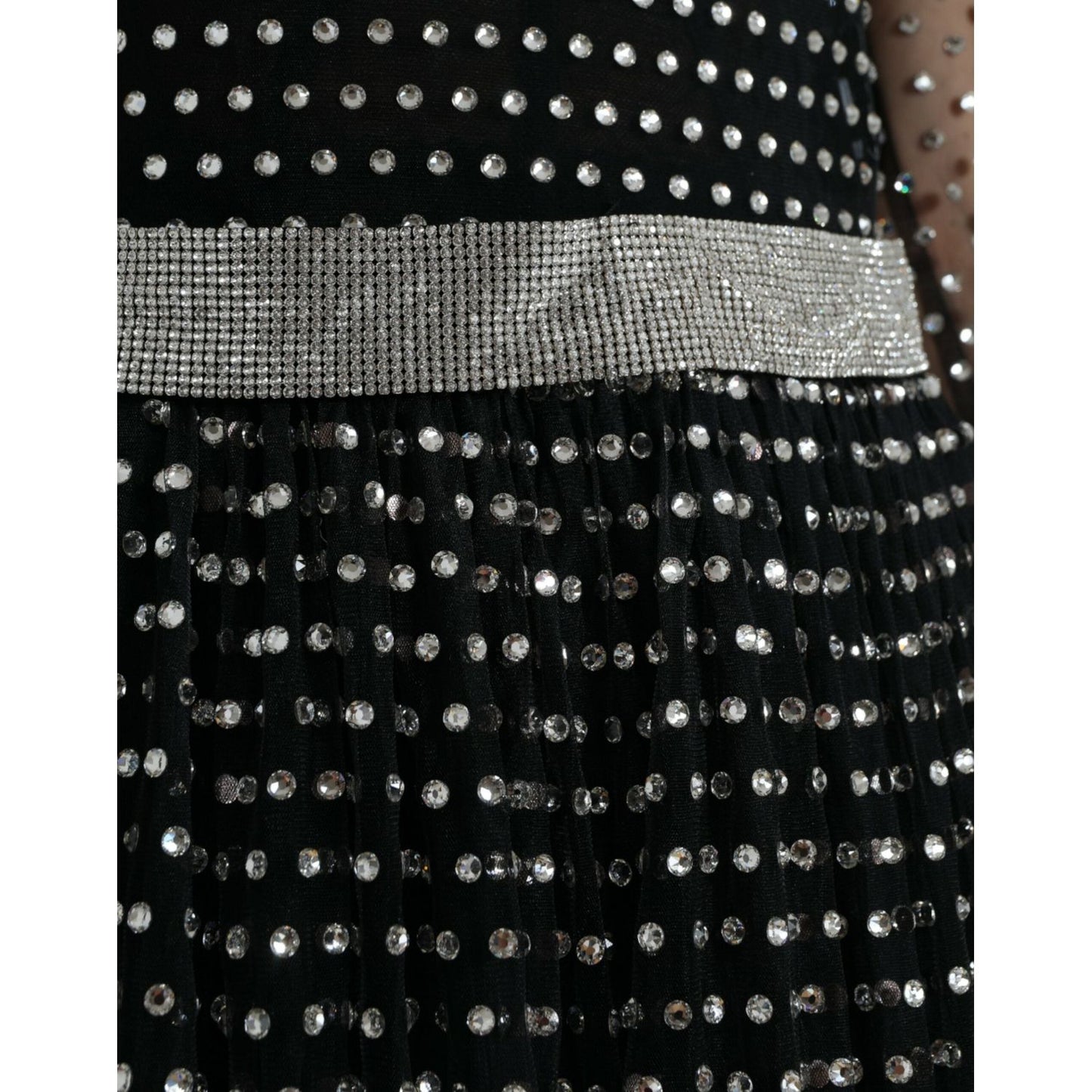 Dolce & Gabbana Elegant Crystal-Embellished Long Black Dress Dolce & Gabbana