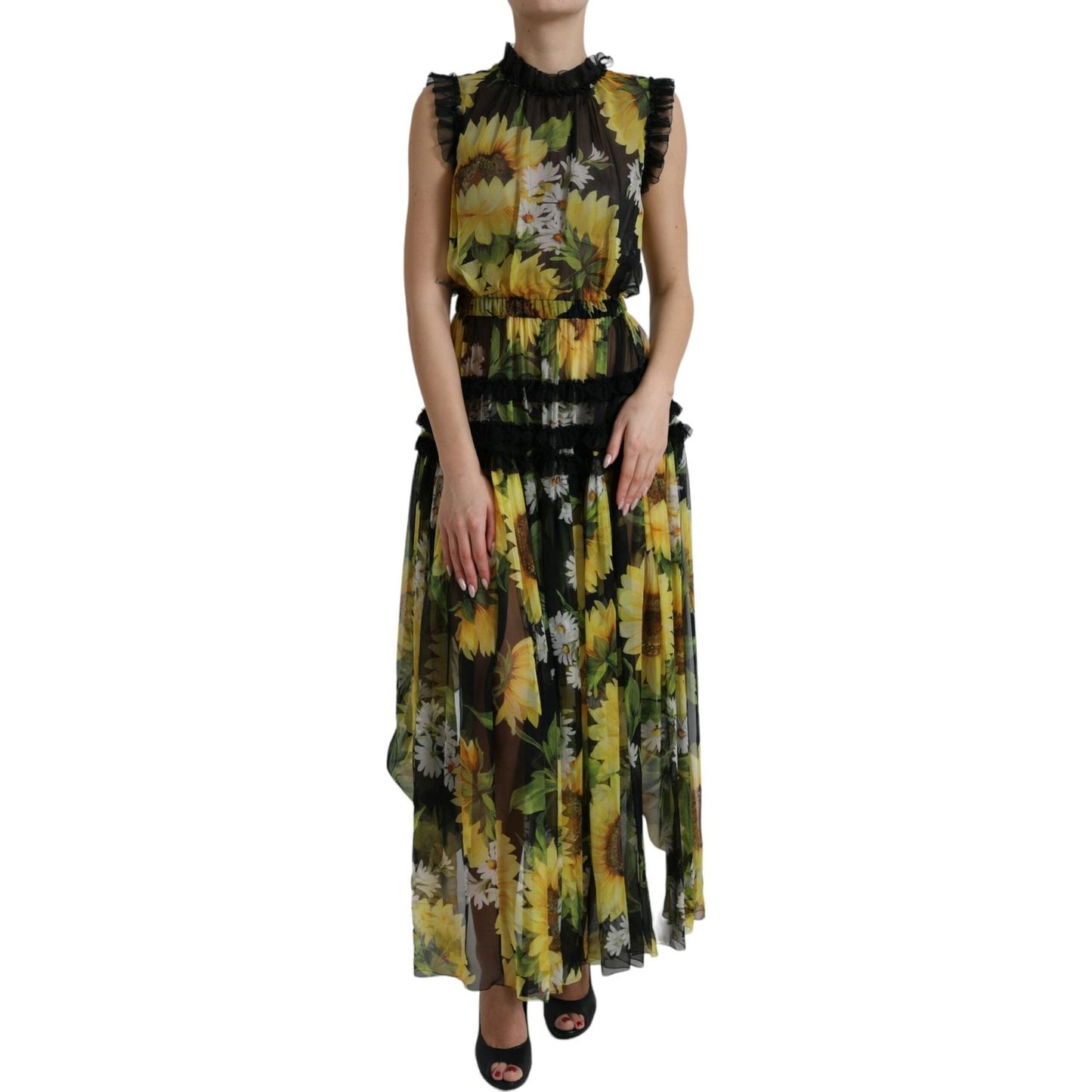 Dolce & Gabbana Elegant Sunflower Silk Maxi Dress Dolce & Gabbana