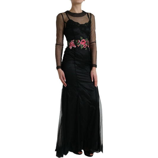 Dolce & Gabbana Floral Embroidery Tulle Long Evening Dress Dolce & Gabbana