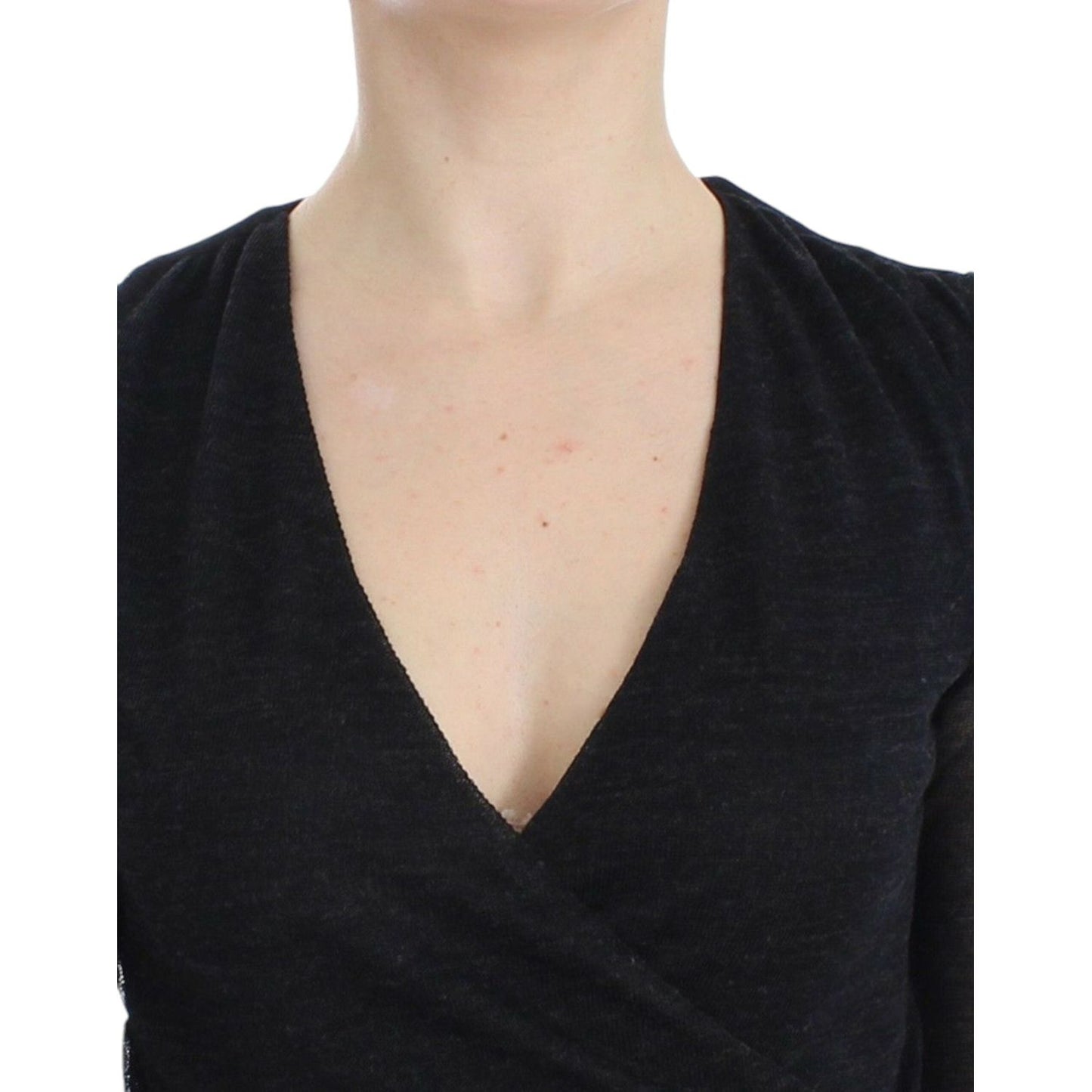 Ermanno Scervino Deep V-neck Black Wool Blend Sweater Ermanno Scervino