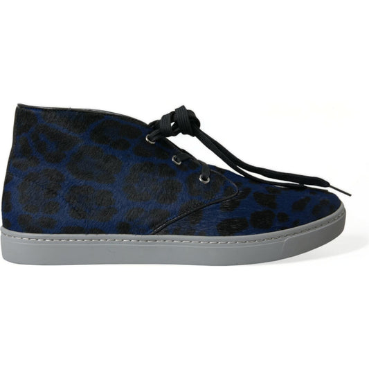 Dolce & Gabbana Chic Blue Leopard Print Mid-Top Sneakers Dolce & Gabbana