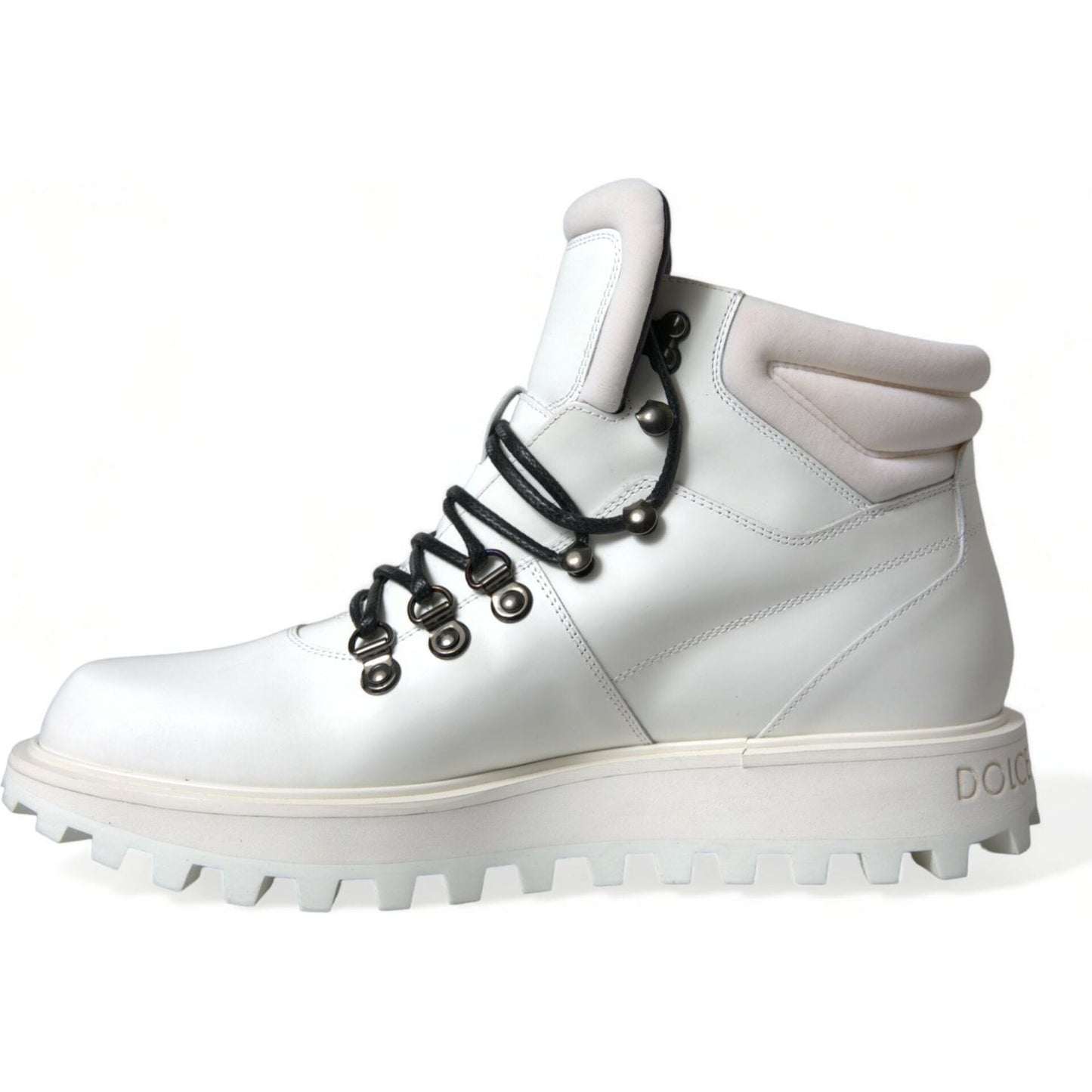 Dolce & Gabbana Elegant White Leather Ankle Boots Dolce & Gabbana