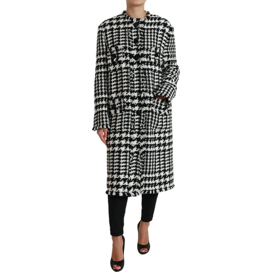 Elegant Houndstooth Long Trench Coat