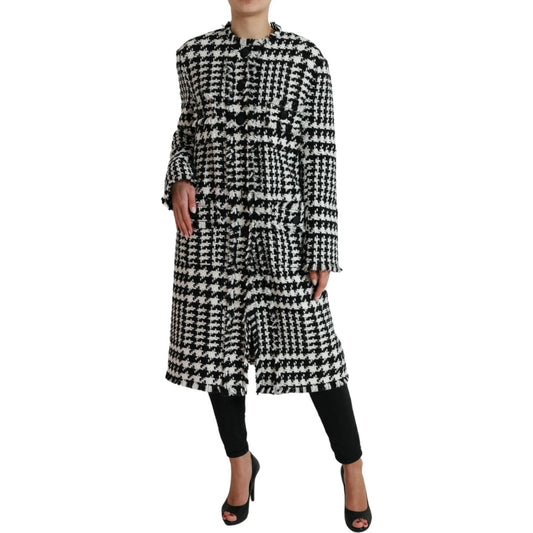 Elegant Houndstooth Long Trench Coat