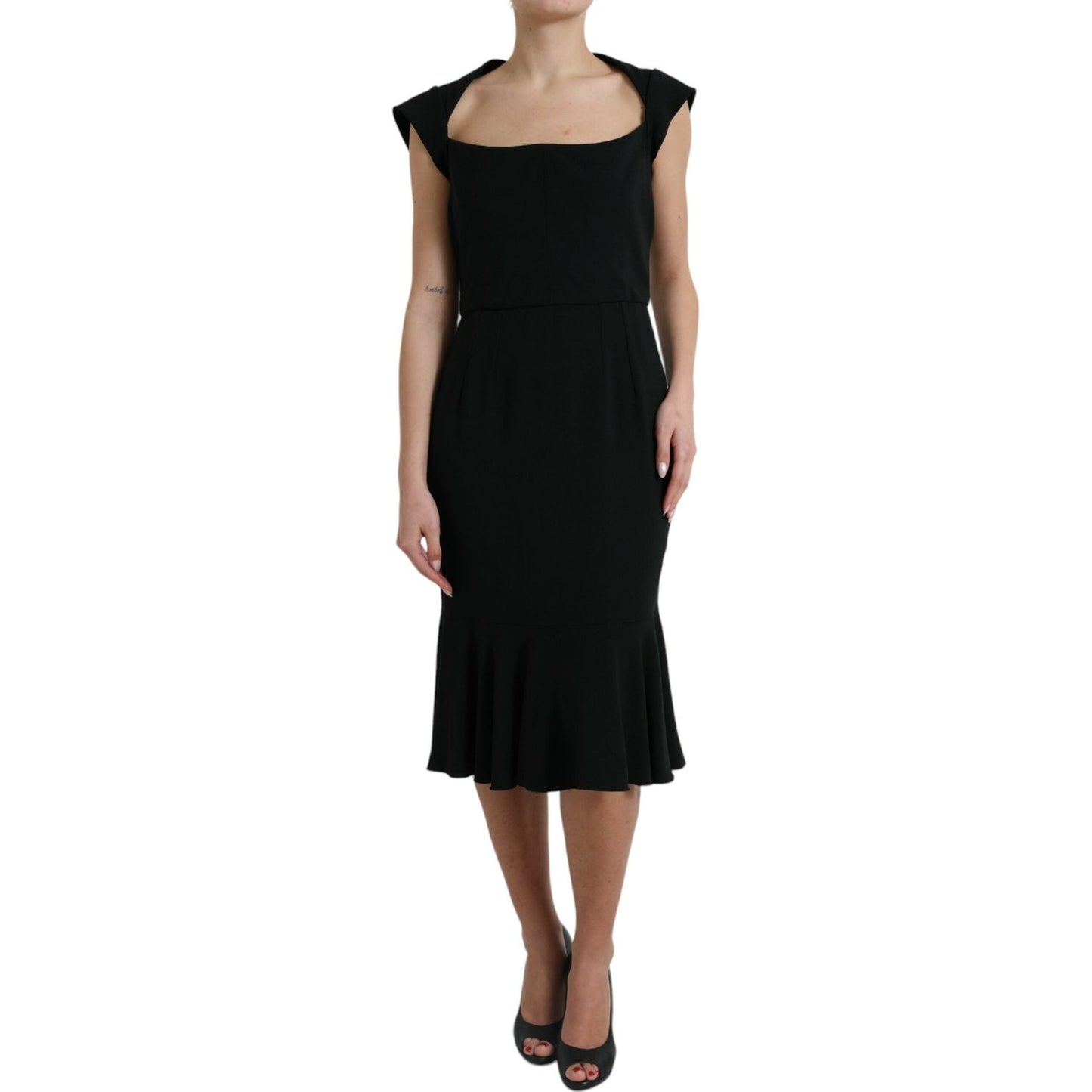 Dolce & Gabbana Elegant Black Stretch Cady Midi Dress Dolce & Gabbana