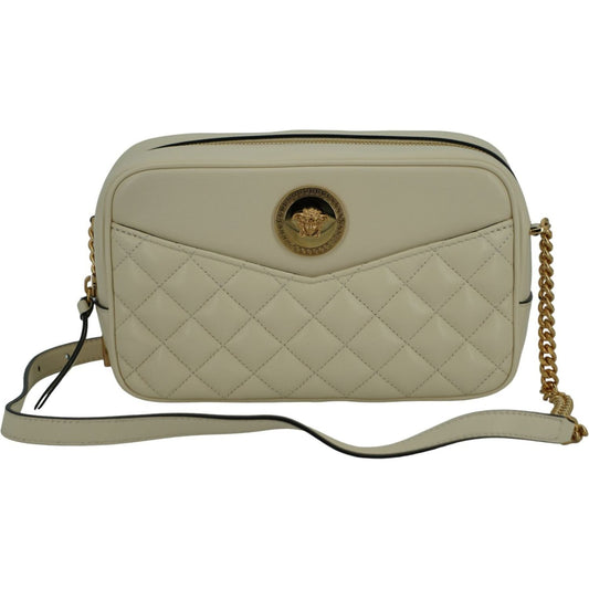 Versace Elegant White Leather Camera Shoulder Bag Versace