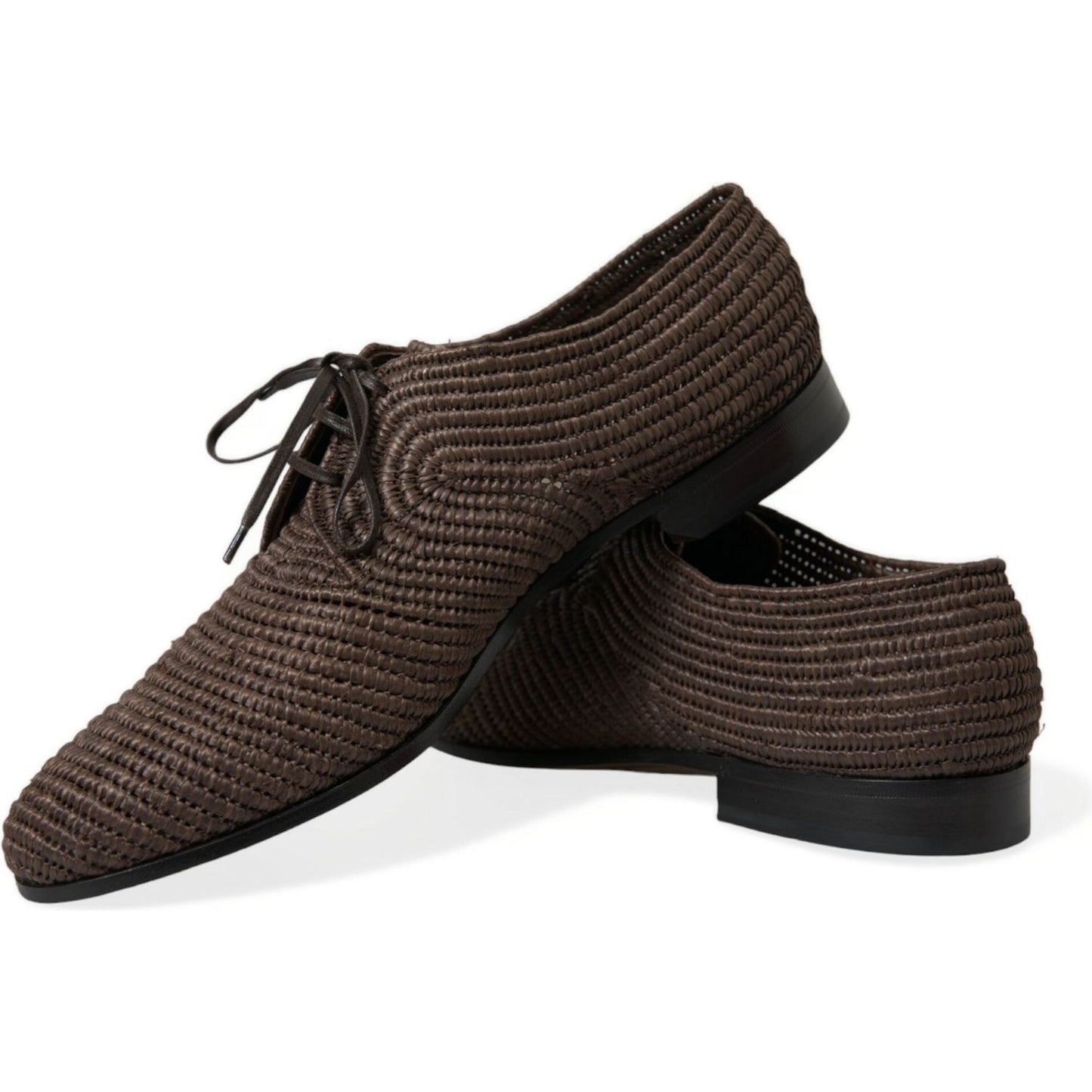 Dolce & Gabbana Elegant Raffia Upper Derby Shoes - Lace Up in Brown Dolce & Gabbana