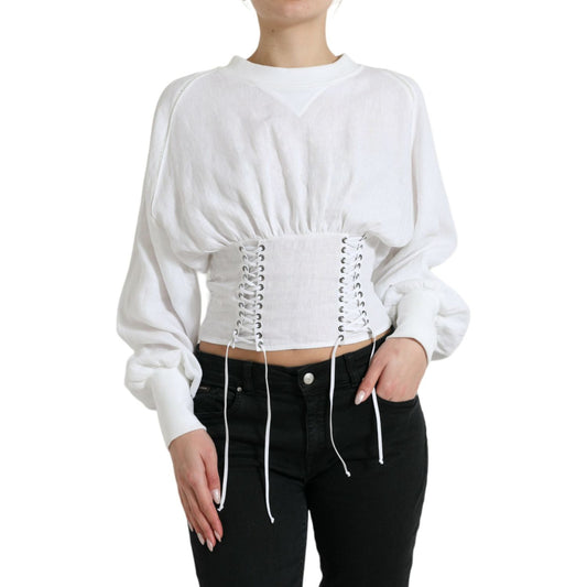 Dolce & Gabbana Elegant White Lace-Up Corset Cropped Top Dolce & Gabbana