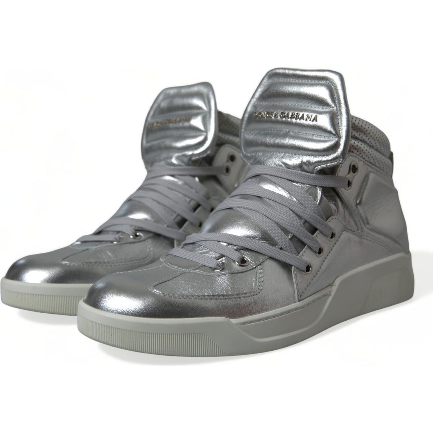 Dolce & Gabbana Silver Leather High-Top Sneakers Dolce & Gabbana