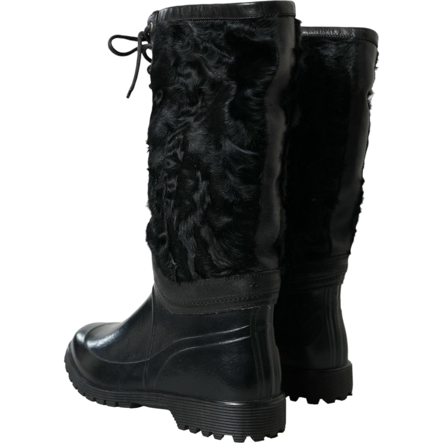 Dolce & Gabbana Sleek Black Shearling Mid Calf Boots Dolce & Gabbana