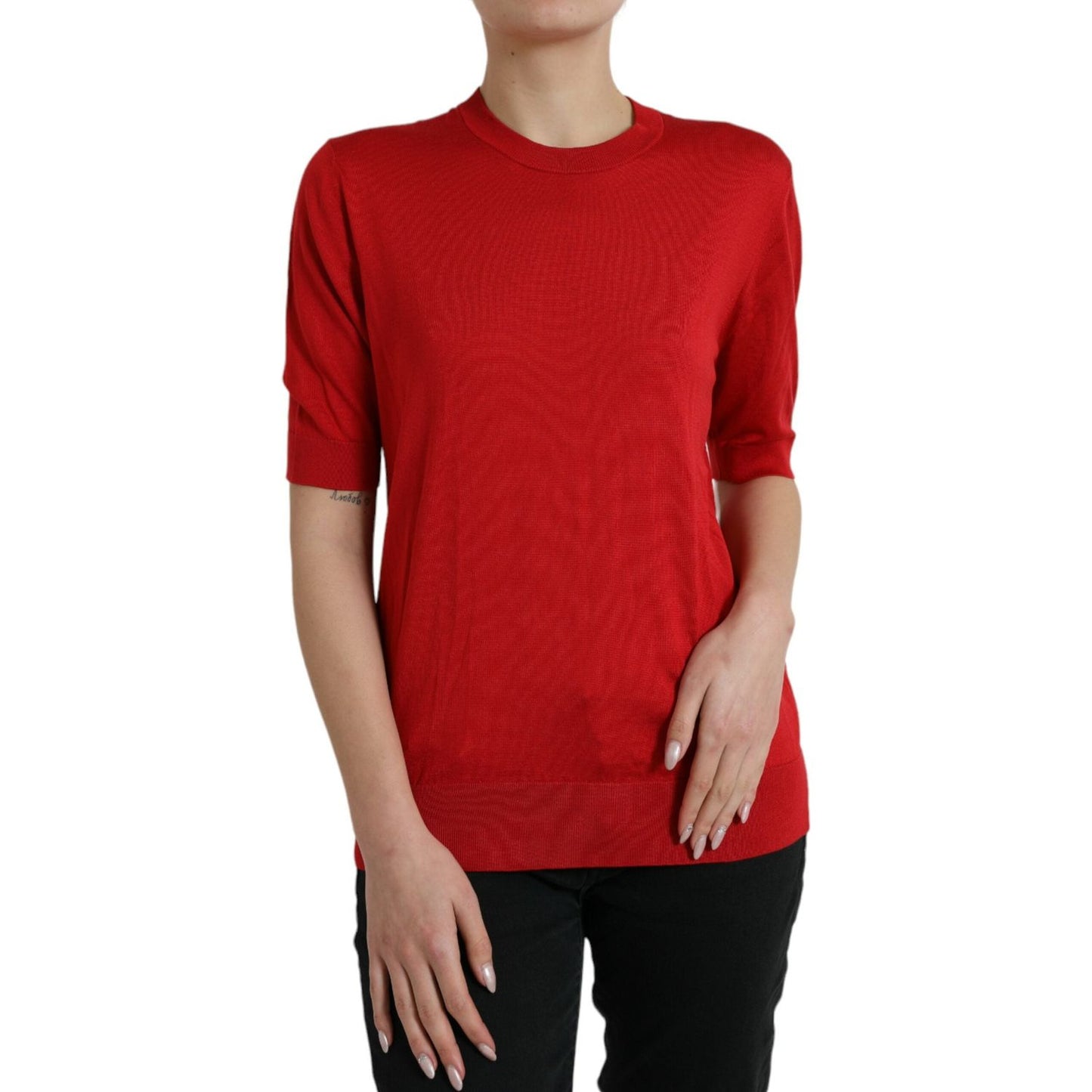 Dolce & Gabbana Silk Red Crew Neck Top Dolce & Gabbana