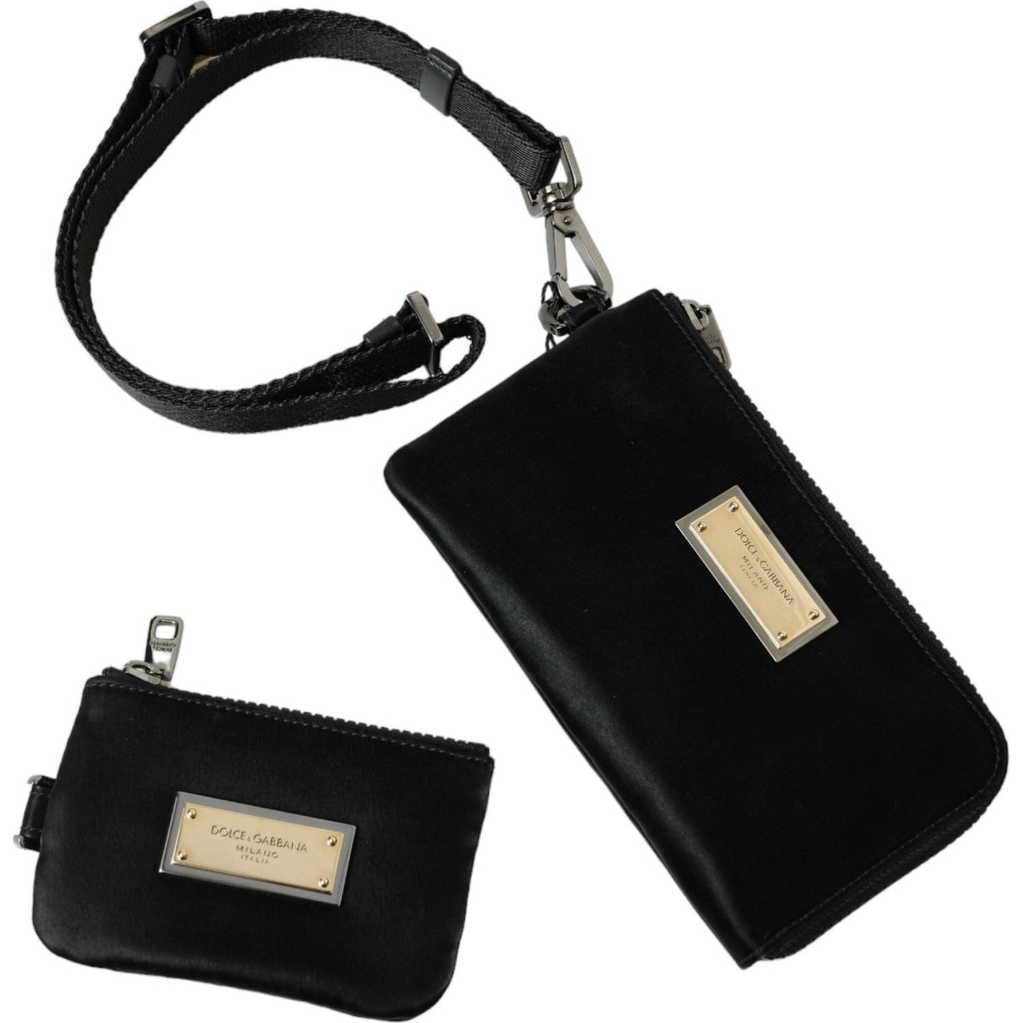 Dolce & Gabbana Elegant Black Nylon Leather Pouch with Silver Details Dolce & Gabbana