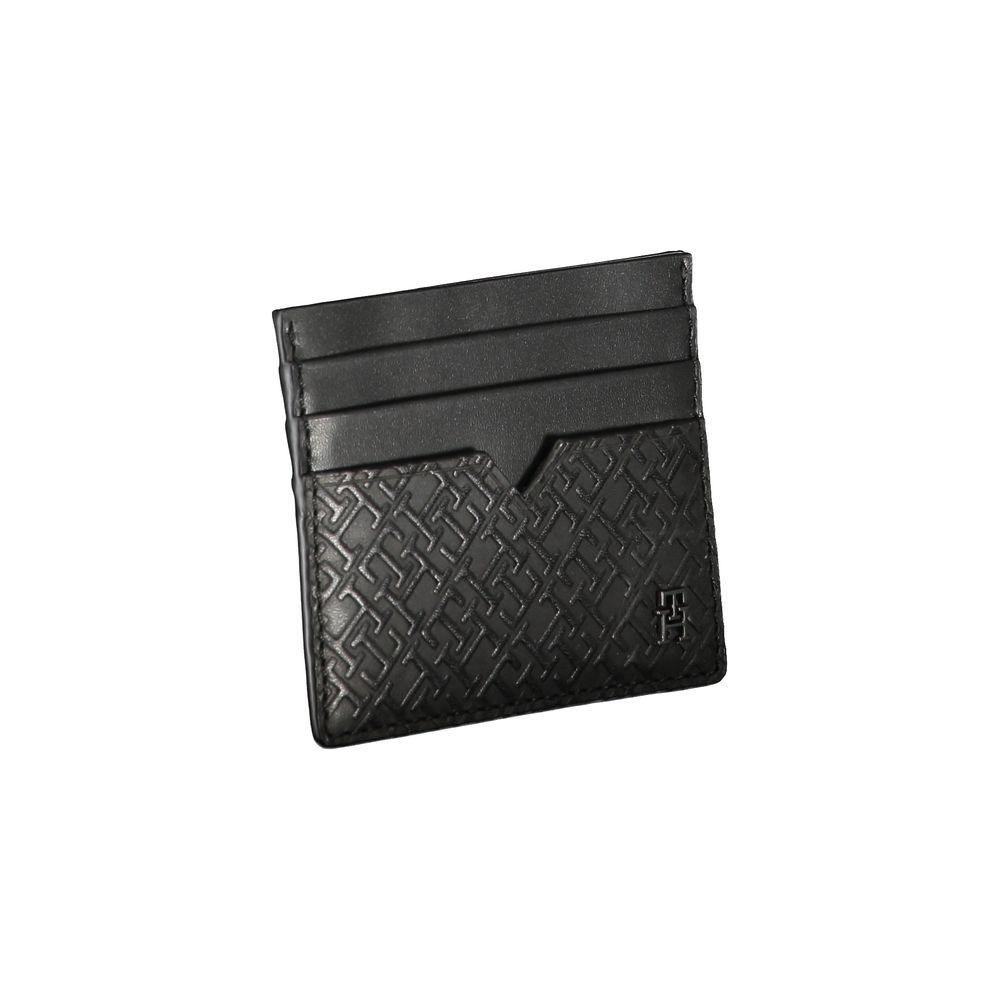 Tommy Hilfiger Sleek Black Leather Card Holder with Contrast Detail Tommy Hilfiger