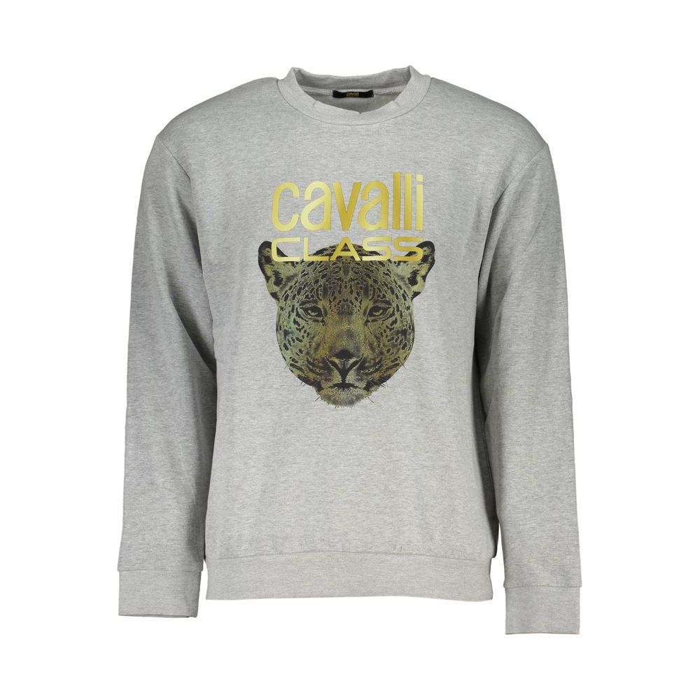 Cavalli Class Elegant Gray Crew Neck Designer Sweatshirt Cavalli Class