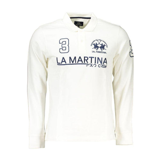 La Martina Elegant Long Sleeved White Polo La Martina