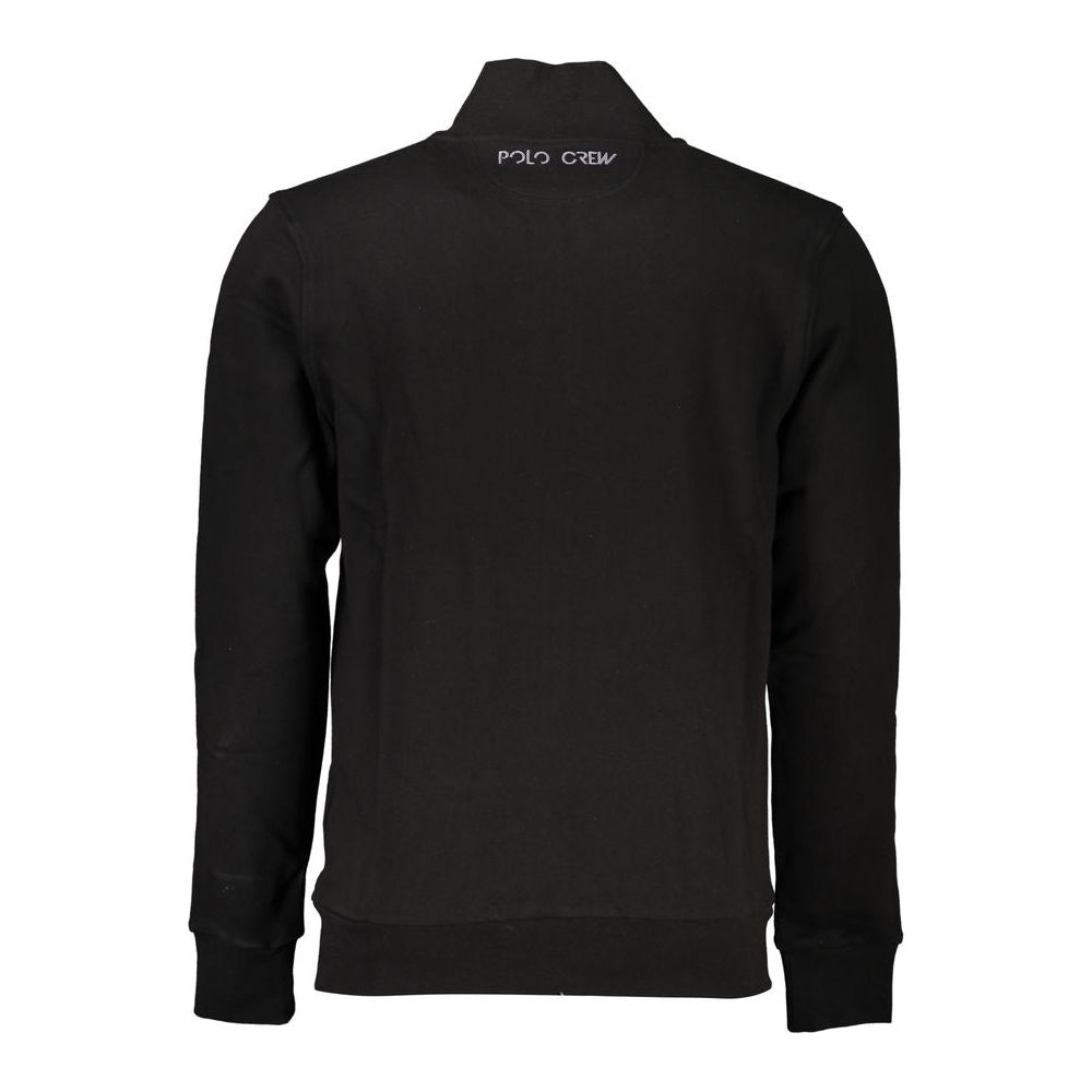 La Martina Sleek Black Cotton Zip Sweater La Martina