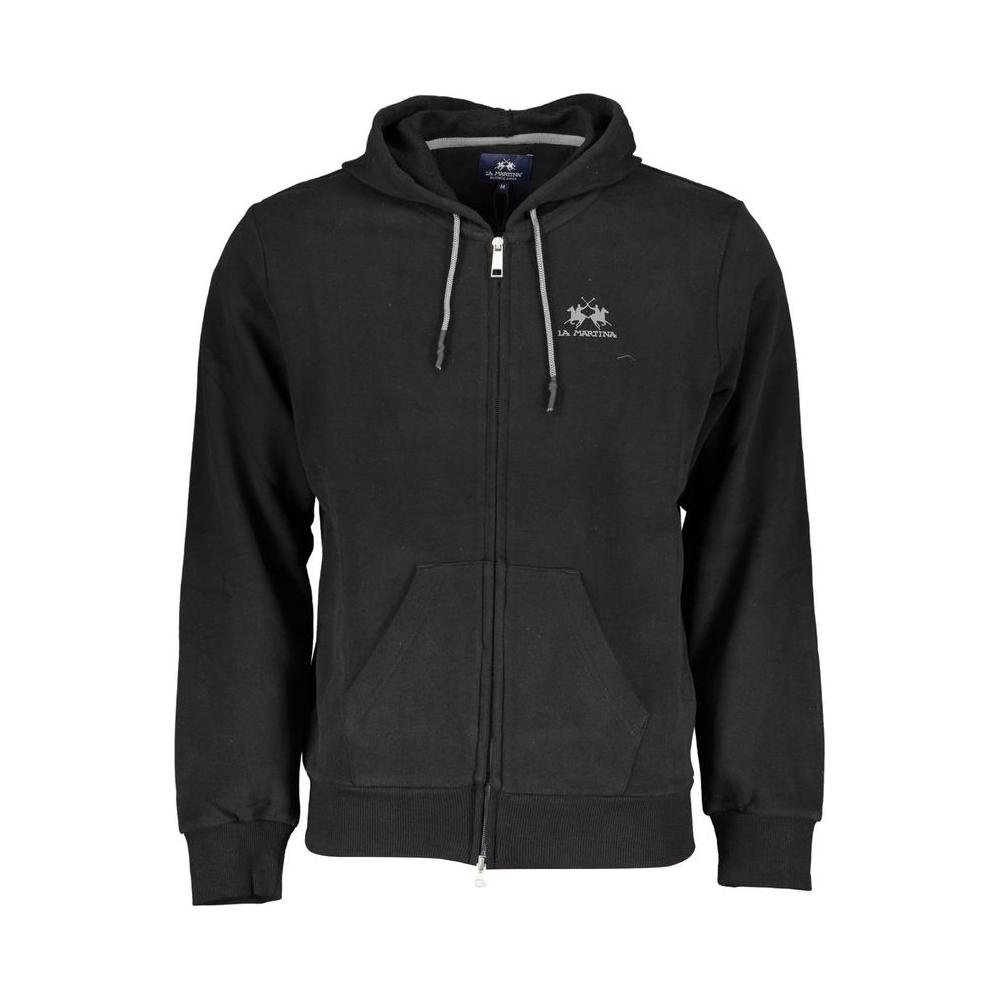 La Martina Sleek Hooded Cotton Sweatshirt in Black La Martina