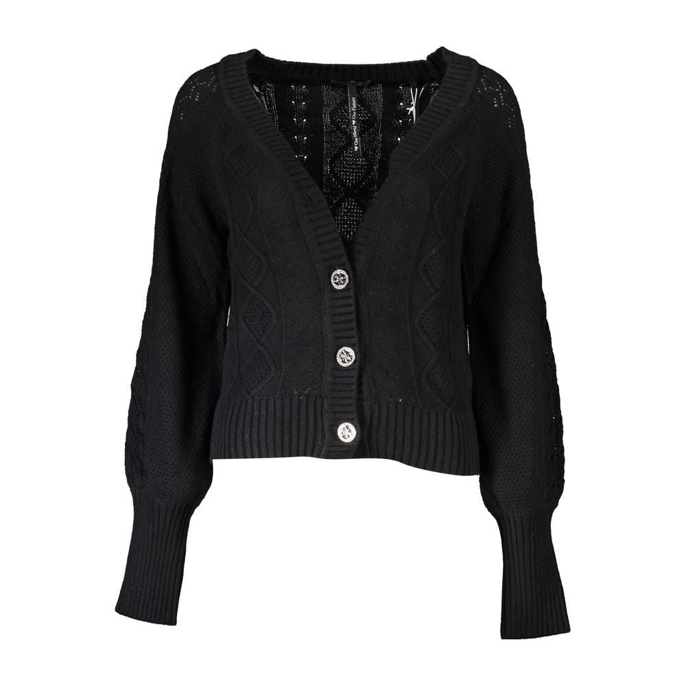 Guess Jeans Elegant Long Sleeve Black Cardigan with Contrast Details Guess Jeans