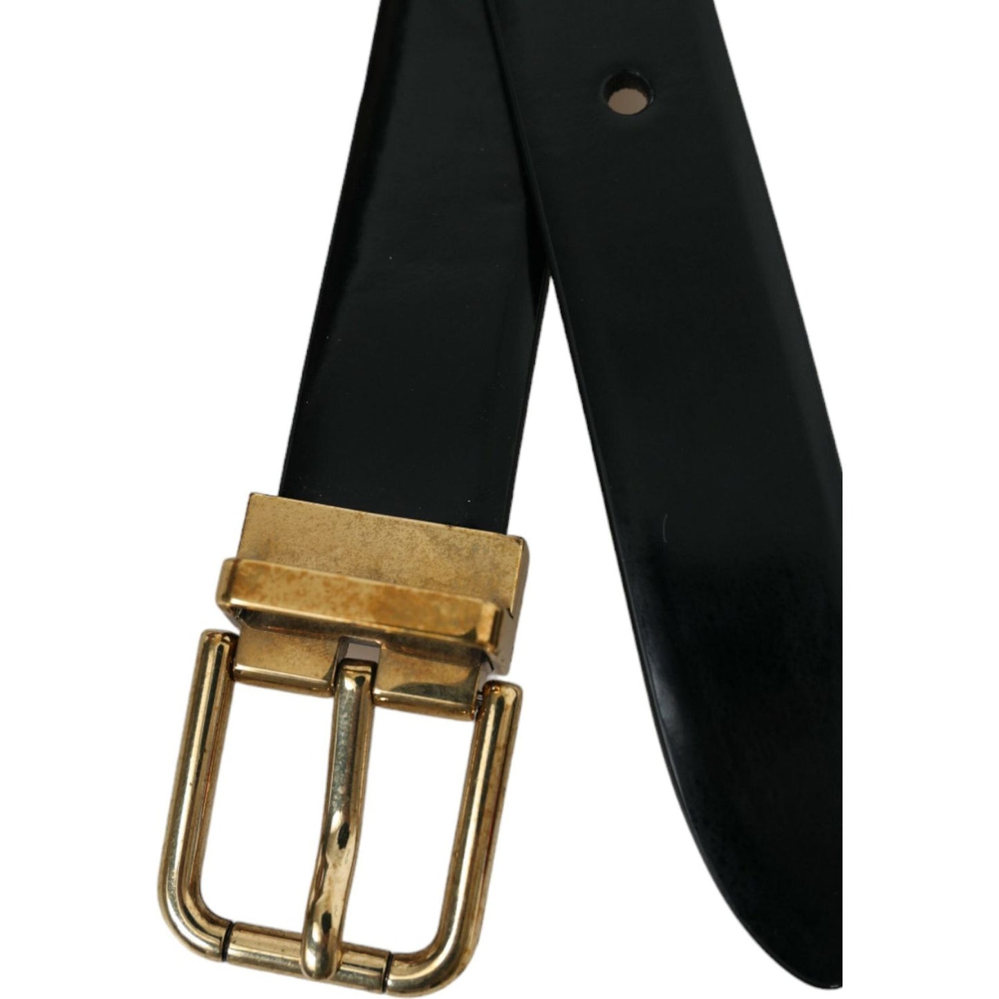 Dolce & Gabbana Elegant Black Leather Waist Belt with Logo Buckle Dolce & Gabbana