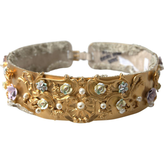 Dolce & Gabbana Elegant Gold-Tone Faux Pearl Floral Belt Dolce & Gabbana